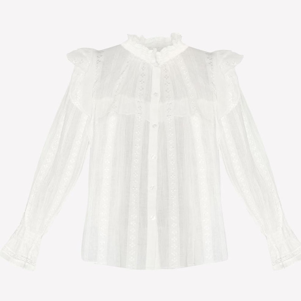 Isabel Marant White Ruffled Button-Up Blouse - Picture 15 of 16